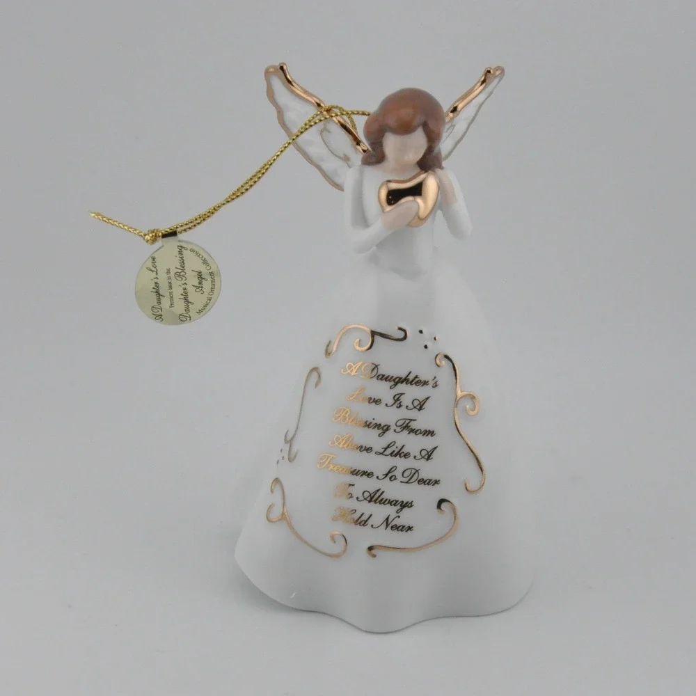 A Daughter's Blessing Angel Musical Ornament‎ OS White Excellent Gold Trim Heart